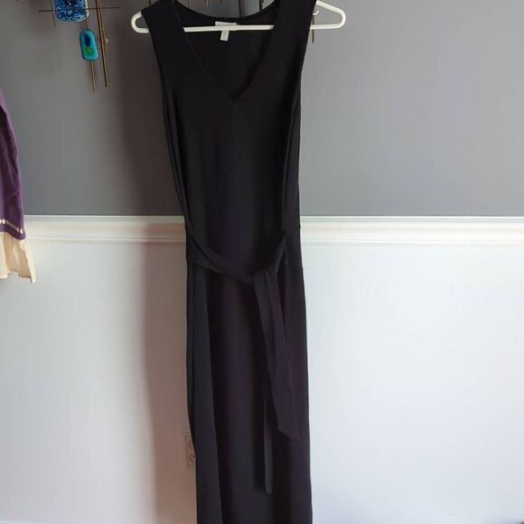 Garnet Hill linen /cotton v-neck black long dress small - Picture 1 of 7